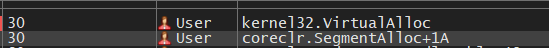 Call stack showing coreclr.SegmentAlloc